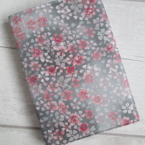 A6 Pink & Silver Floral Reusable Notebook Cover, Floral Notebook