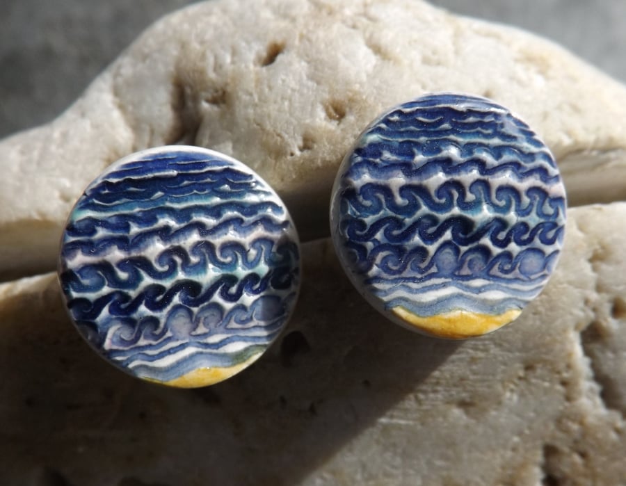 Handmade ceramic and sterling silver Waves stud earrings