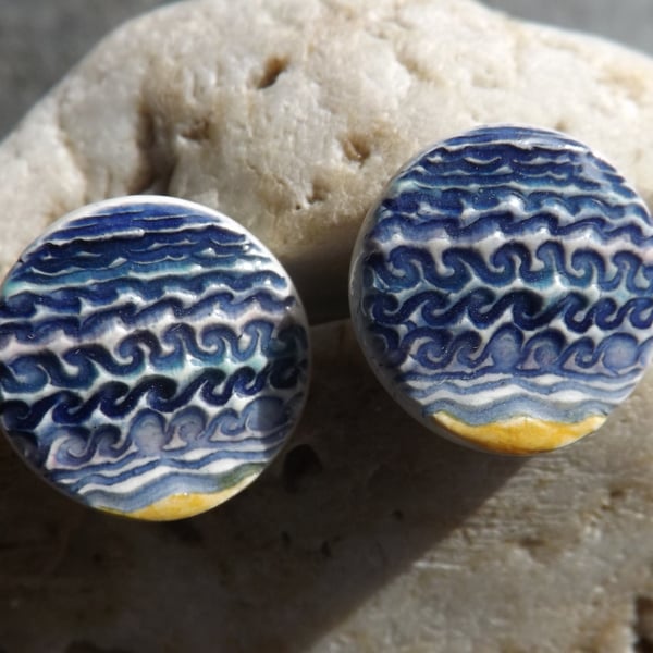 Handmade ceramic and sterling silver Waves stud earrings