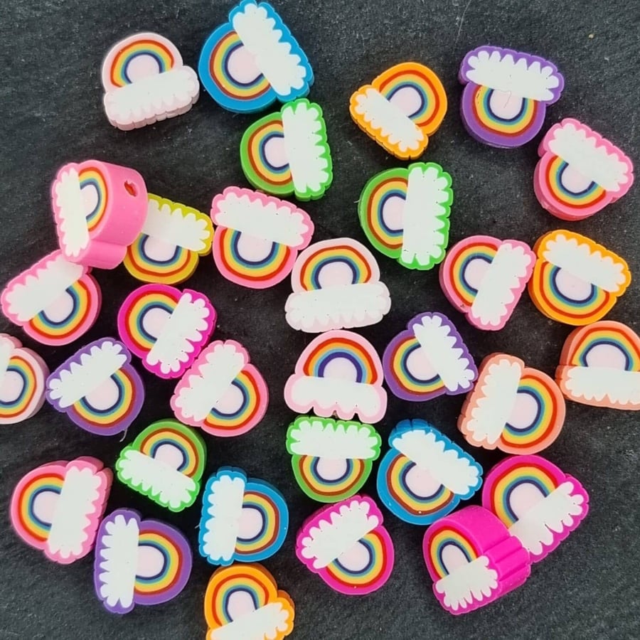30 Rainbow mixed polymer clay cloud beads 