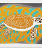 Turtle cove, animal A4 print, blue,orange - Image 2