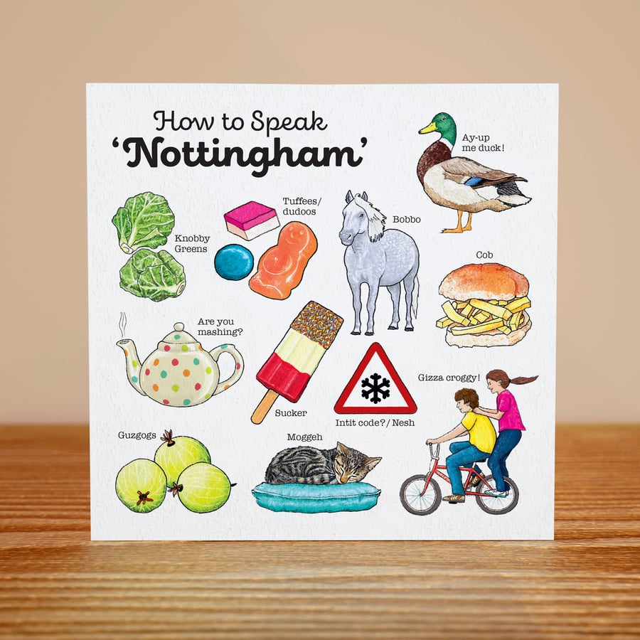 How to Speak Nottingham greetings card – Blank inside, FSC certified, 148x148mm