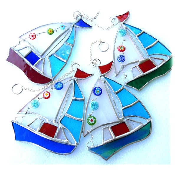 Boat Suncatcher Stained Glass Sailboat Yacht 