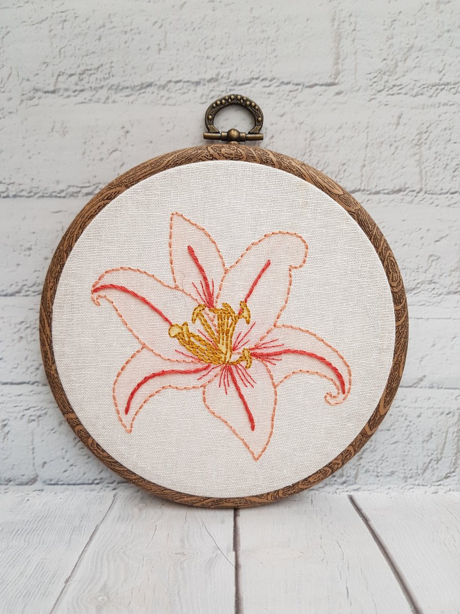 Lily Hand Embroidery Hoop, Floral Gift