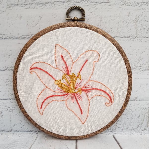 Lily Hand Embroidery Hoop, Floral Gift