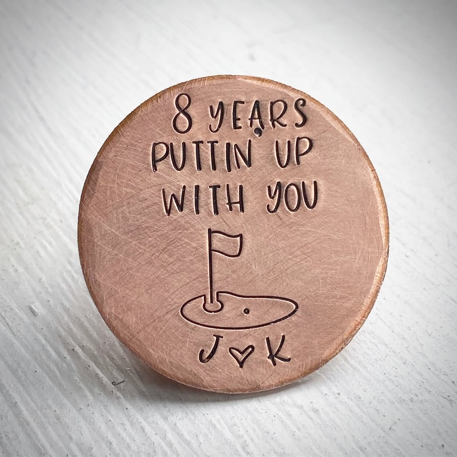 Personalised Golf ball marker. Wedding anniversary gift. 