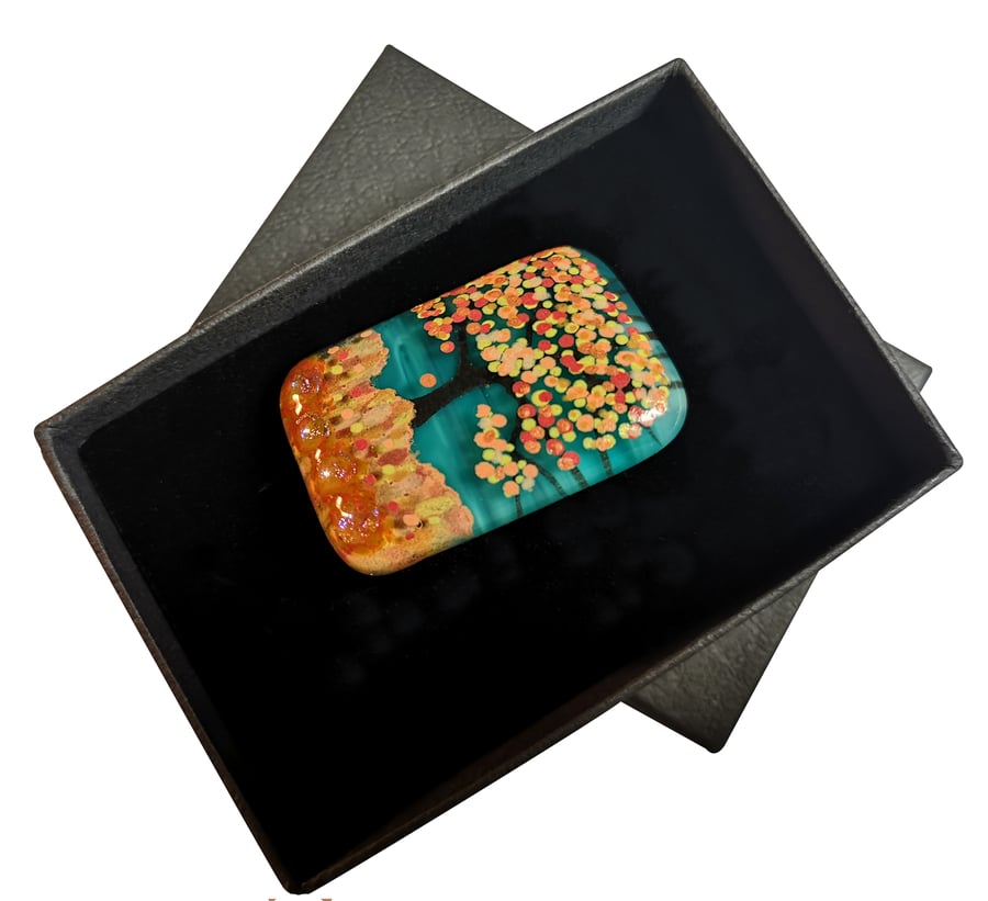 Handmade Fused Glass 'Autumn Tree' Brooch