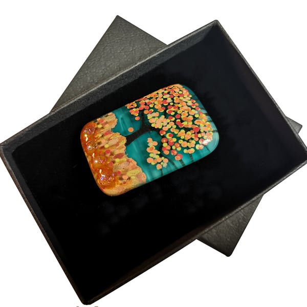 Handmade Fused Glass 'Autumn Tree' Brooch