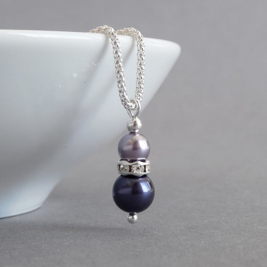 Dark Purple and Lilac Pearl Pendant Necklace - Aubergine Wedding Jewellery Gifts