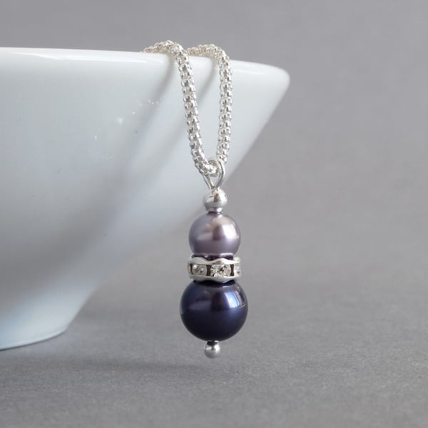 Dark Purple and Lilac Pearl Pendant Necklace - Aubergine Wedding Jewellery Gifts