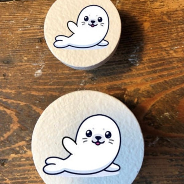 Handmade Cartoon seal pup pine door knobs wardrobe drawer handles decoupaged