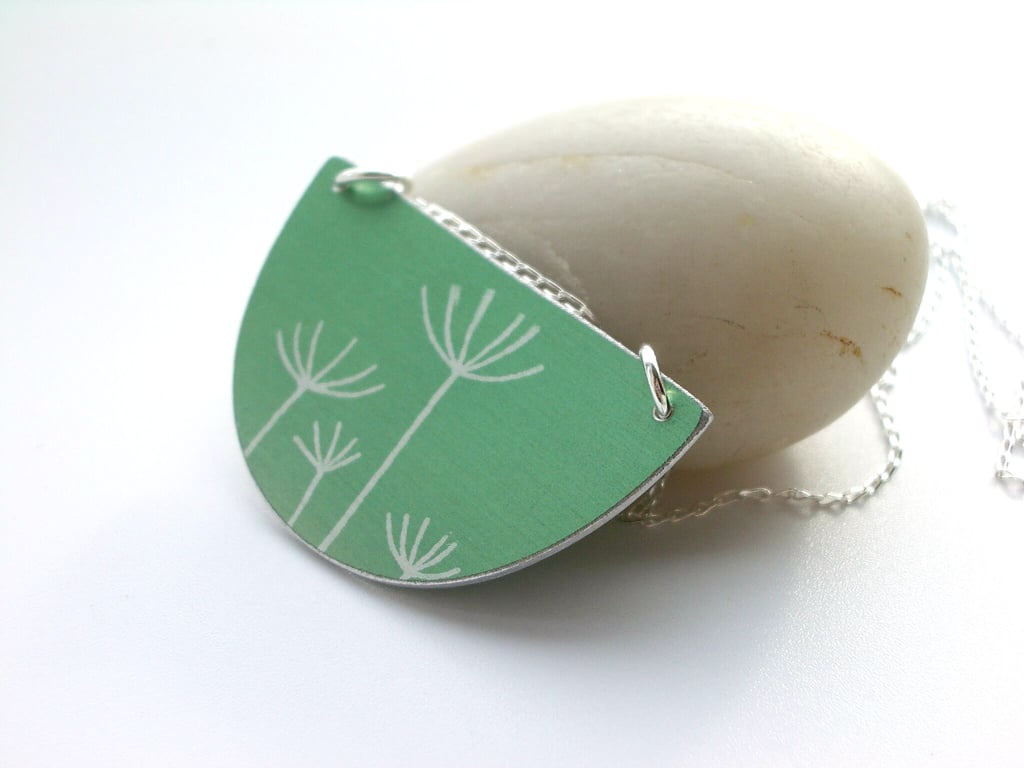 Cow parsley semi circle pendant in jade green
