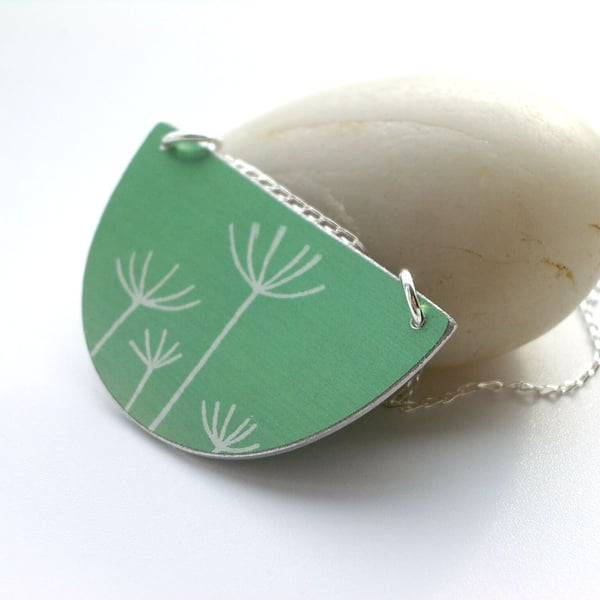 Cow parsley semi circle pendant in jade green