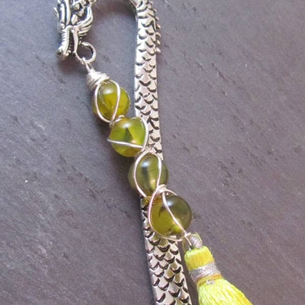 Yellow Agate Dragon Bookmark, Wire Wrapped Bookmark