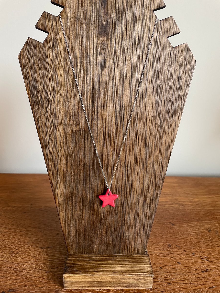 NEW!  Red star pendant on a sterling silver chain