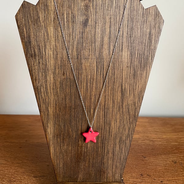 NEW!  Red star pendant on a sterling silver chain