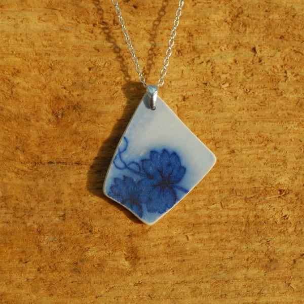 Blue vine beach pottery pendant