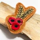 Harvest autumn poppy and wheat brooch pin or badge.