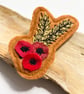 Harvest autumn poppy and wheat brooch pin or badge.