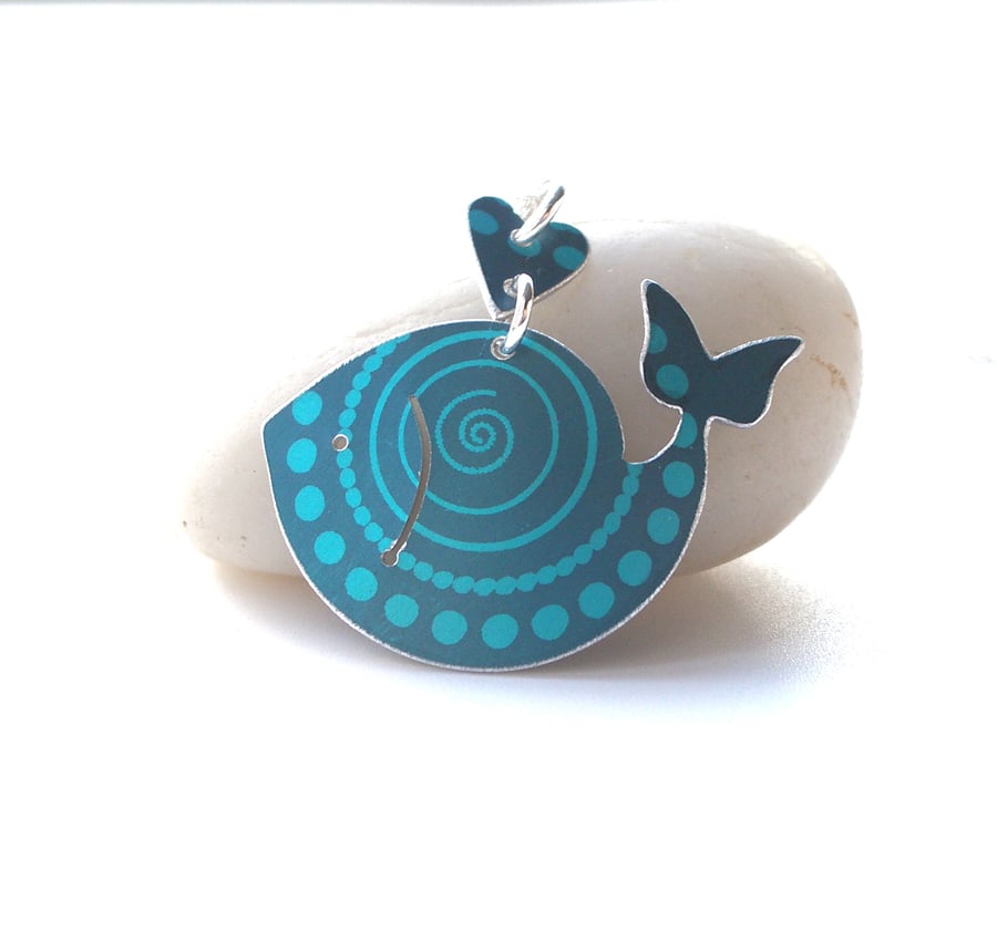 Whale necklace pendant in blue and turquoise