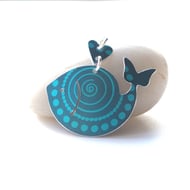 Whale necklace pendant in blue and turquoise