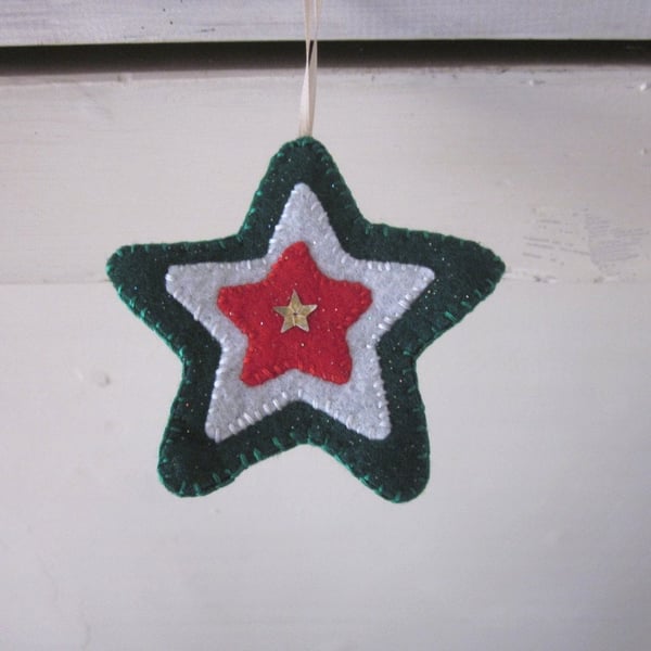 Green White Red Sequinned Christmas Tree Decoration Star