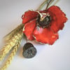 Red Ceramic poppy Flower, on stem with corn for a beautiful floral arrangement