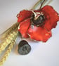 Red Ceramic poppy Flower, on stem with corn for a beautiful floral arrangement