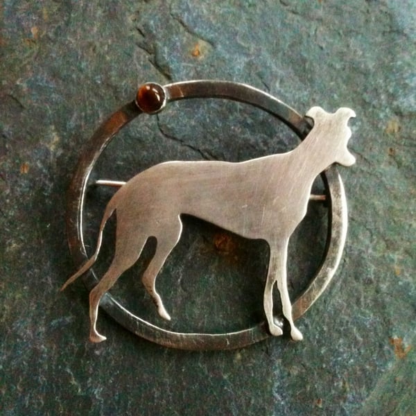 Sterling silver hound brooch