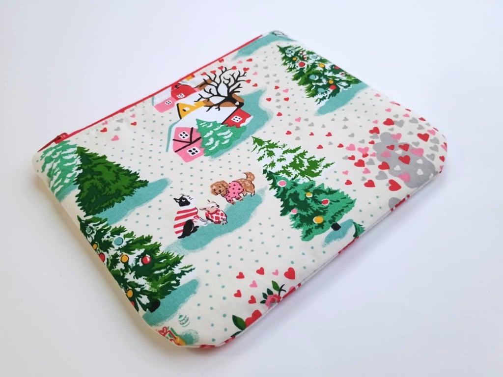 Christmas zipped pouch bag - Dogs in Christmas Jumpers - Romantic winter scene
