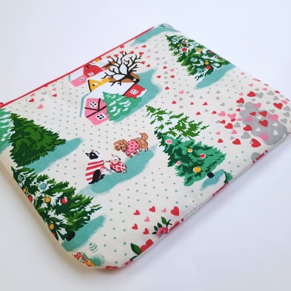 Christmas zipped pouch bag - Dogs in Christmas Jumpers - Romantic winter scene