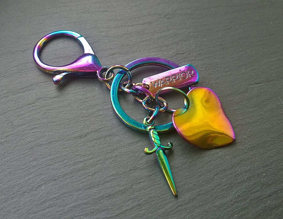 Warrior Heart Inspirational Rainbow Plated Keyring (10)