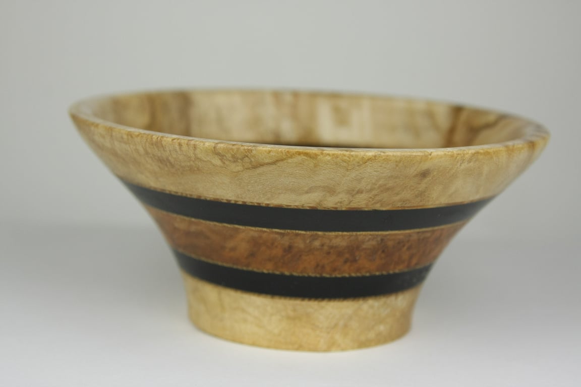 Small Laminated Wood Bowl - Sycamore, Amboyna Burr & Ebony No. 793