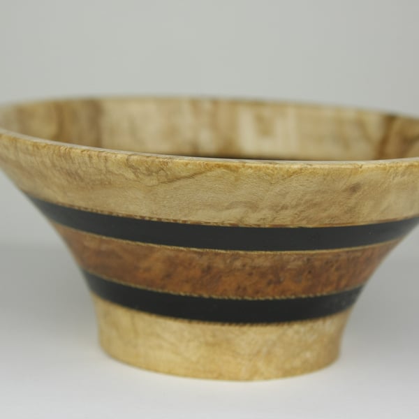 Small Laminated Wood Bowl - Sycamore, Amboyna Burr & Ebony No. 793