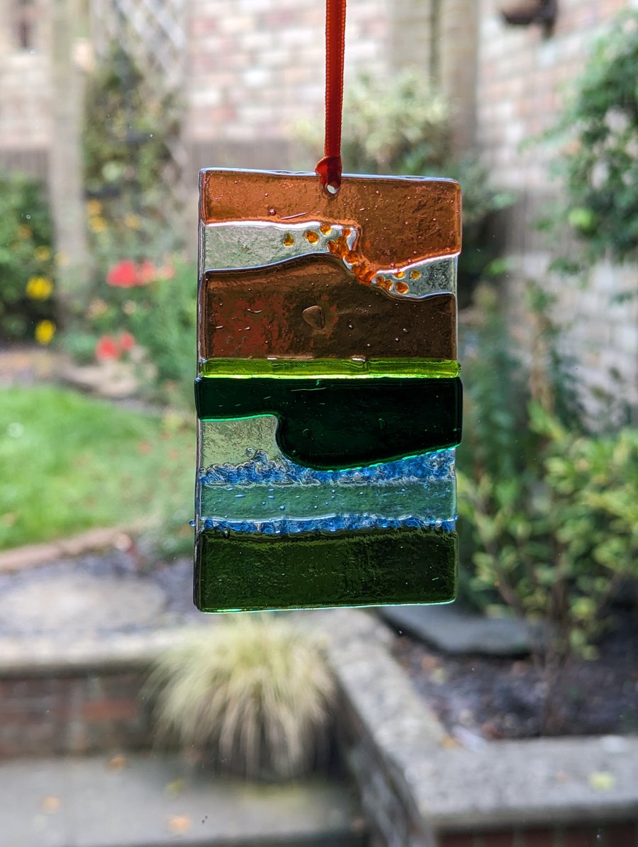 Fused Glass Artistic Sunset Landscape Hanger