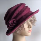 Elderberry felted wool hat - 'The Crush' - designed to pack flat