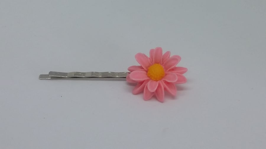 Large pink flower hair clip bobby pin