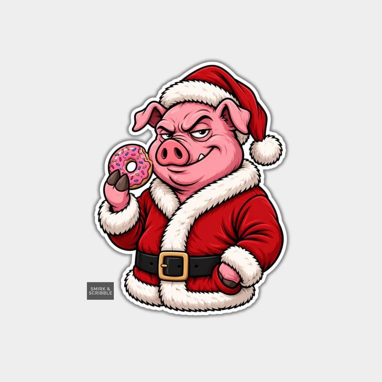 Funny Christmas Sticker Vinyl Xmas Decal For Adults - Greedy Santa Pig