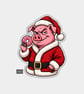 Funny Christmas Sticker Vinyl Xmas Decal For Adults - Greedy Santa Pig