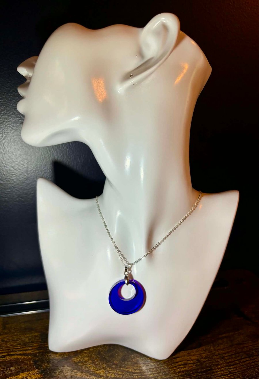 Handmade Silver Tone Purple Resin Pendant Necklace