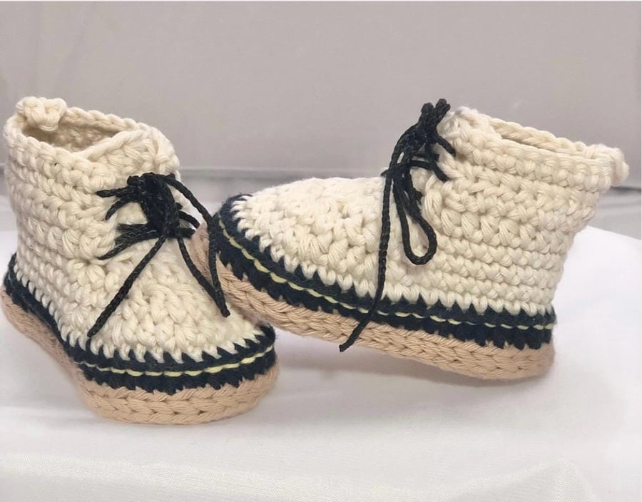 DM style baby booties, Crochet booties, Doc martin boots, Cream boots
