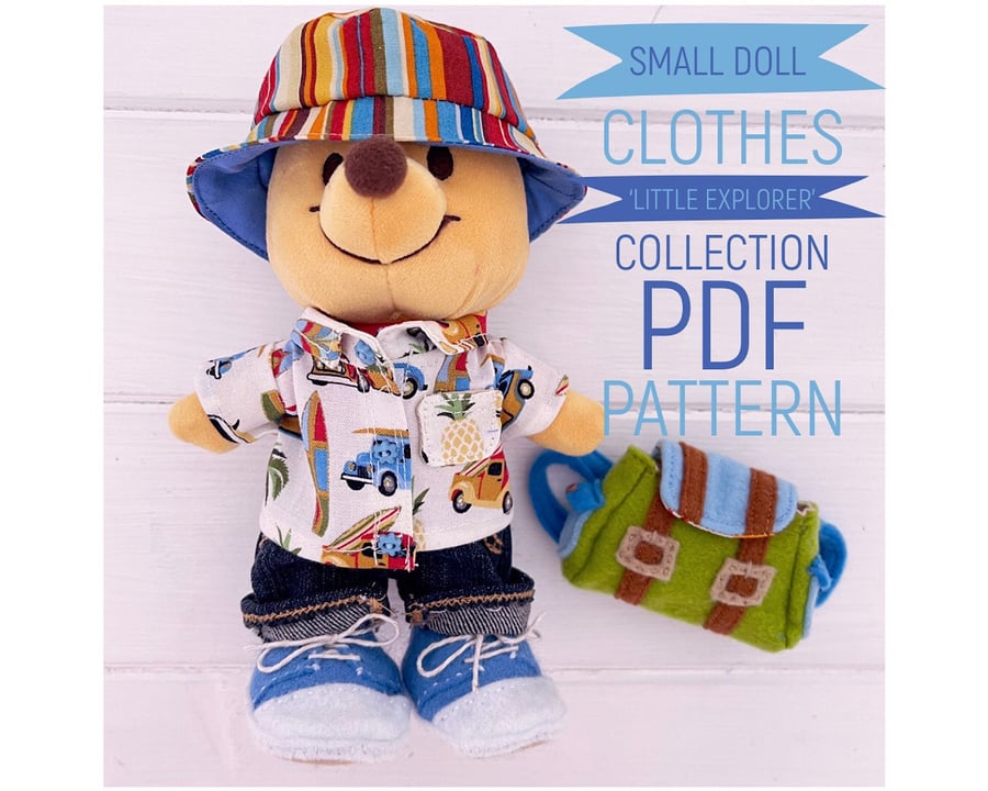 Digital PDF Sewing Pattern Small Boy Doll 'Little Explorer' Outfit Fits Nuimos