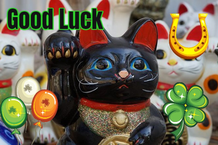 Good Luck Lucky Cat Card A5
