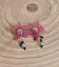 Sterling silver pink floral earrings, boho jewellery, gift for her (EAR-0006)