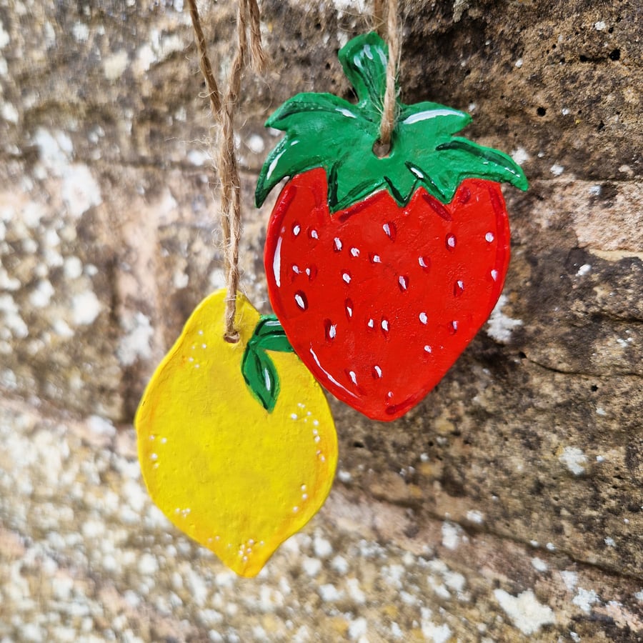 Fruit hanging decorations, Strawberry Decoration, Lemon decoration, Summer decor