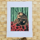 Dog and child in the forest, forest print, dog and child print 