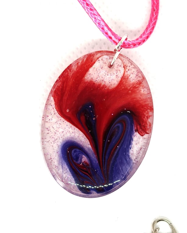 Red and Blue Swirl Resin Pendant Necklace: Abstract Art Jewelry