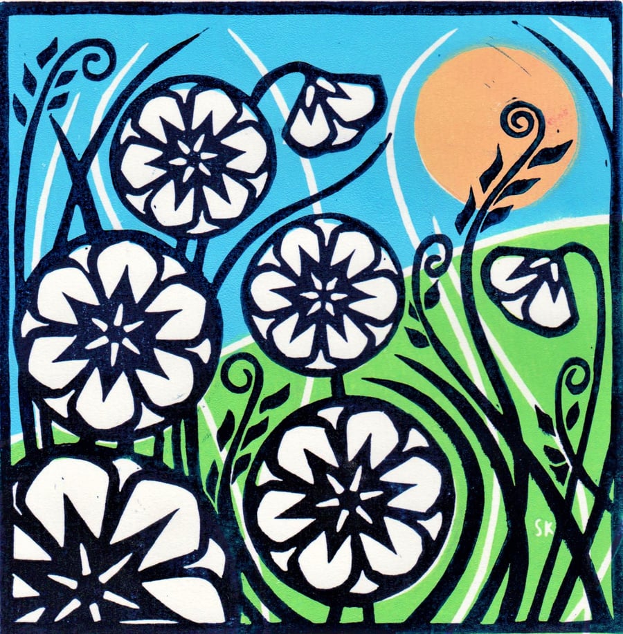 Flowers in the Sun Linoprint