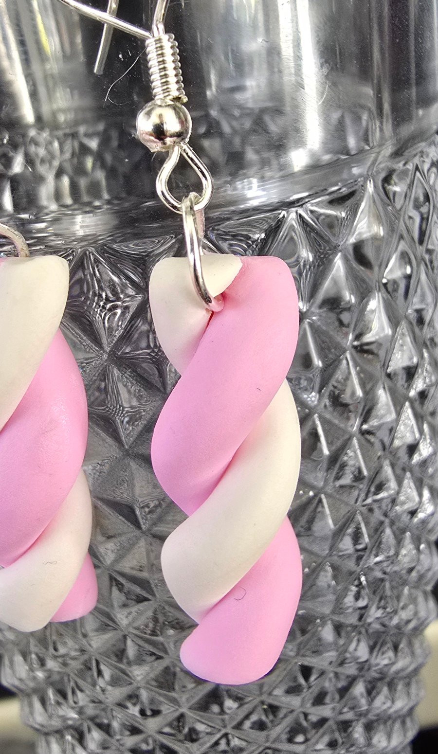 Polymer clay marshmallow sweet earrings on silver plated earhooks