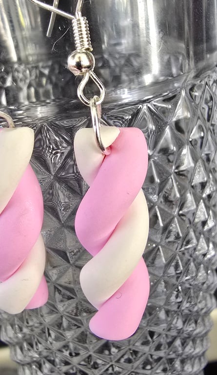 Polymer clay marshmallow sweet earrings on silver plated earhooks